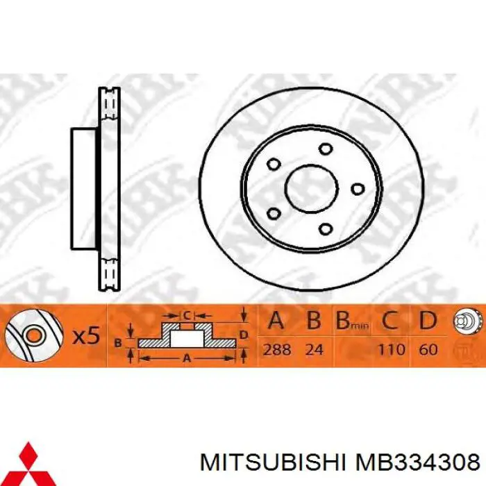 MB334308 Mitsubishi Гальмо дискове переднє
