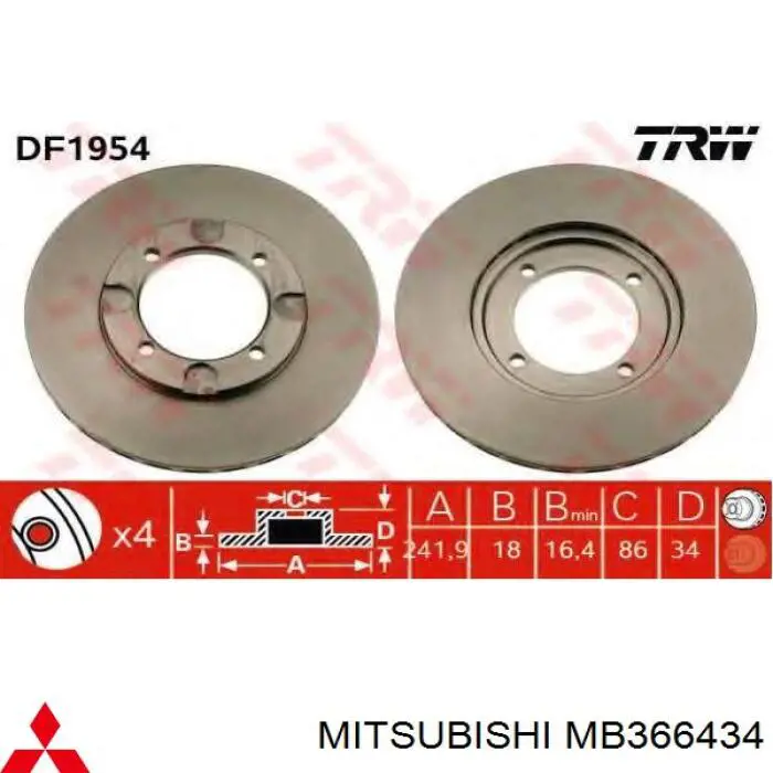 Диск гальмівний передній MB366434 Mitsubishi