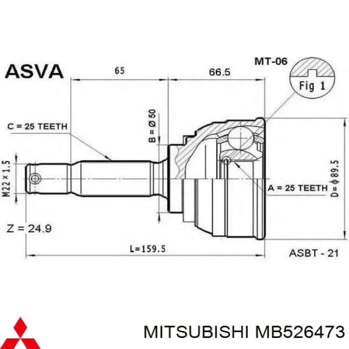 Купити MB526473 Mitsubishi ШРКШ зовнішній передній, правий