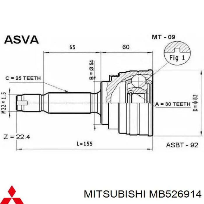 MB526914 Mitsubishi піввісь (привід передня, ліва)
