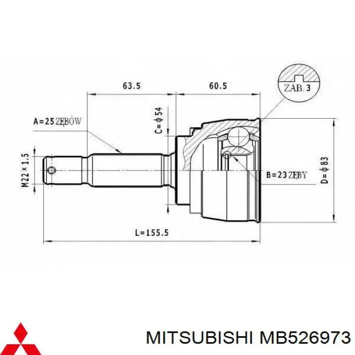 Купити MB526973 Mitsubishi Шарнір приводу зовнішній
