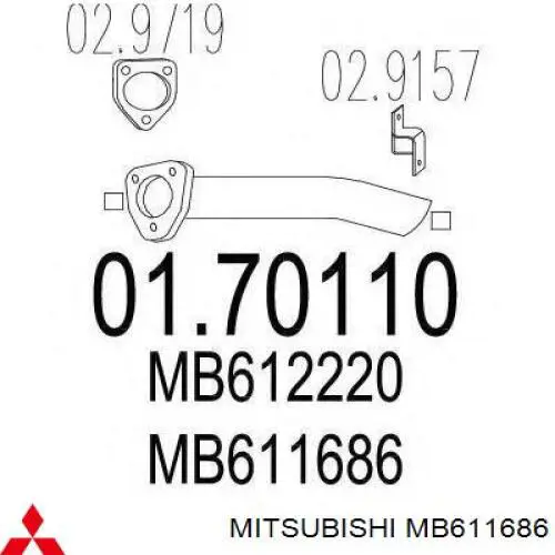 MB611686 Mitsubishi труба вихлопна, від каталізатора до глушника