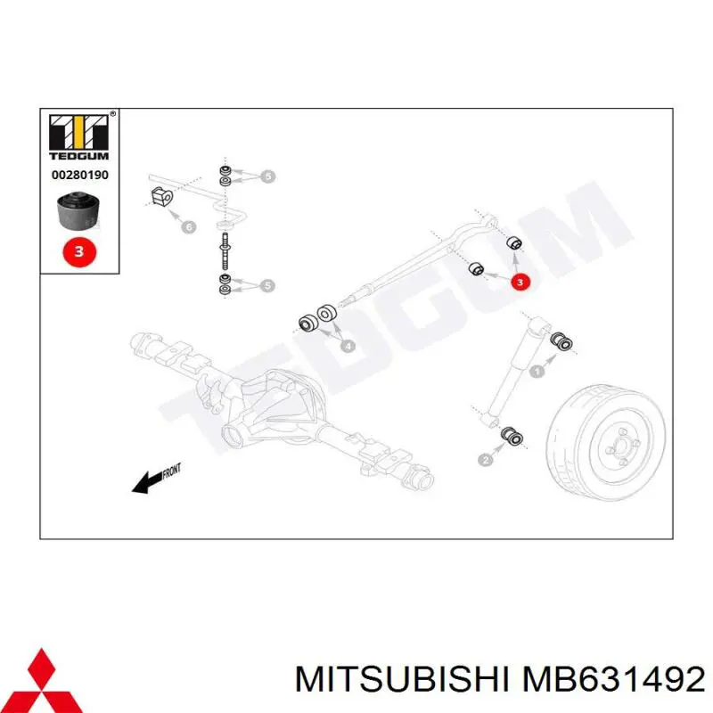 Сайлентблок заднього поздовжнього важеля, задній MB631492 Mitsubishi