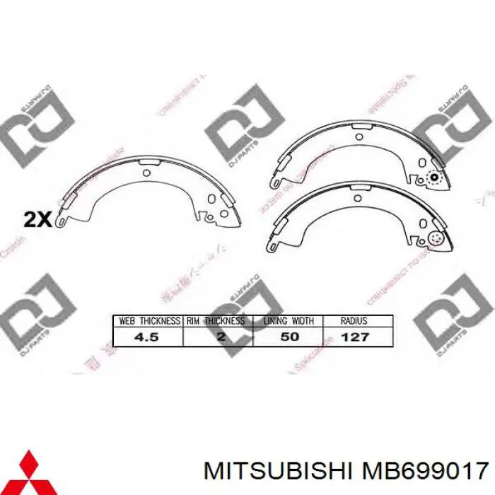 Колодки гальмові задні, барабанні Mitsubishi MB699017 ціна, від 26.18 USD