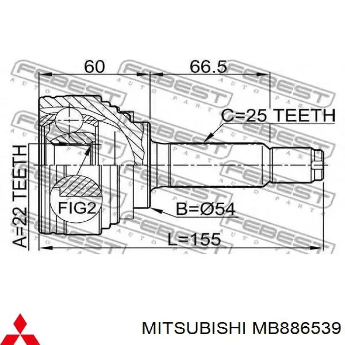 ШРУС зовнішній передній MB886539 Mitsubishi