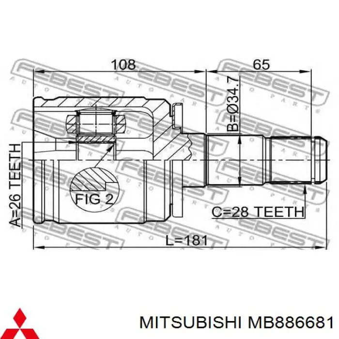 ШРУС внутрішній, передній, лівий MITSUBISHI MB886681