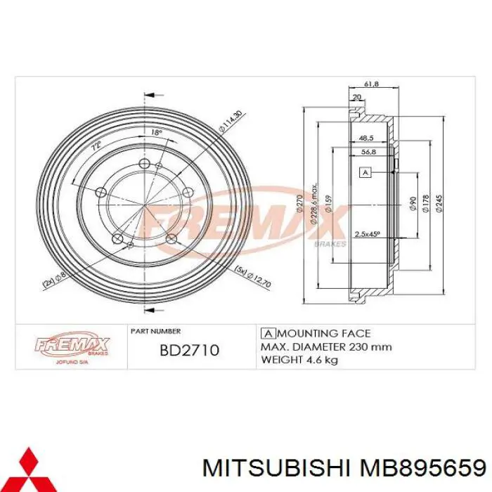 Барабан гальмівний задній MB895659 Mitsubishi