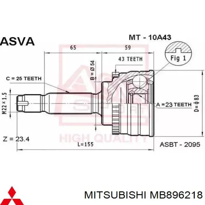 ШРУС зовнішній передній MB896218 Mitsubishi