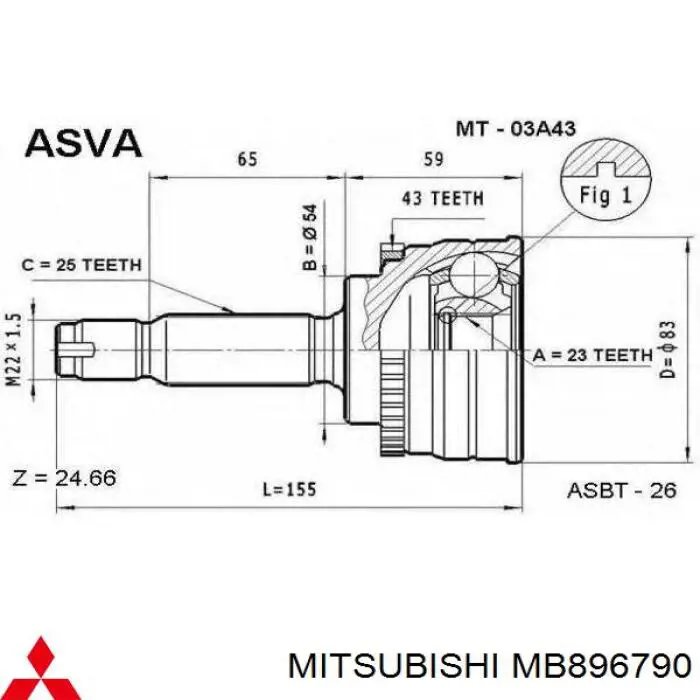 MB896790 Mitsubishi шрус зовнішній передній