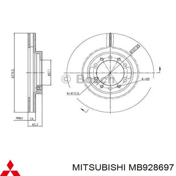 Диск гальмівний передній Mitsubishi MB928697