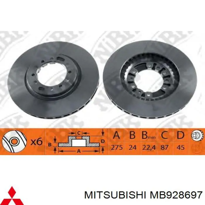 Диск переднього гальма Mitsubishi MB928697 ціна, від 35.47 USD