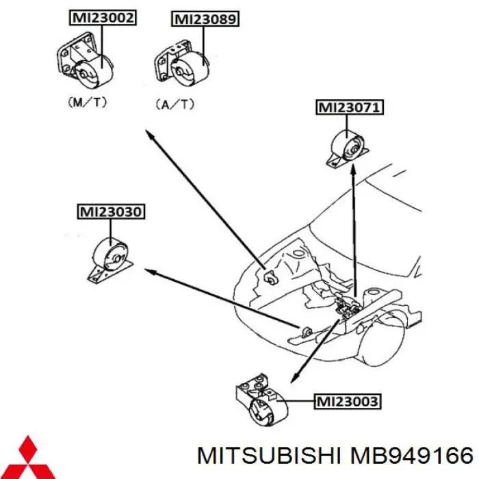 Подушка (опора) двигуна, задня Mitsubishi MB949166 ціна, від 11.58 USD