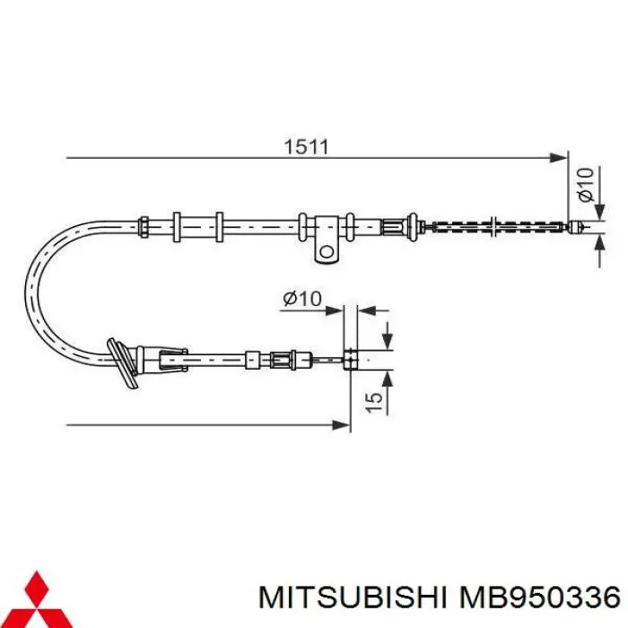 MB950336 Mitsubishi Трос ручного гальма задній, правий