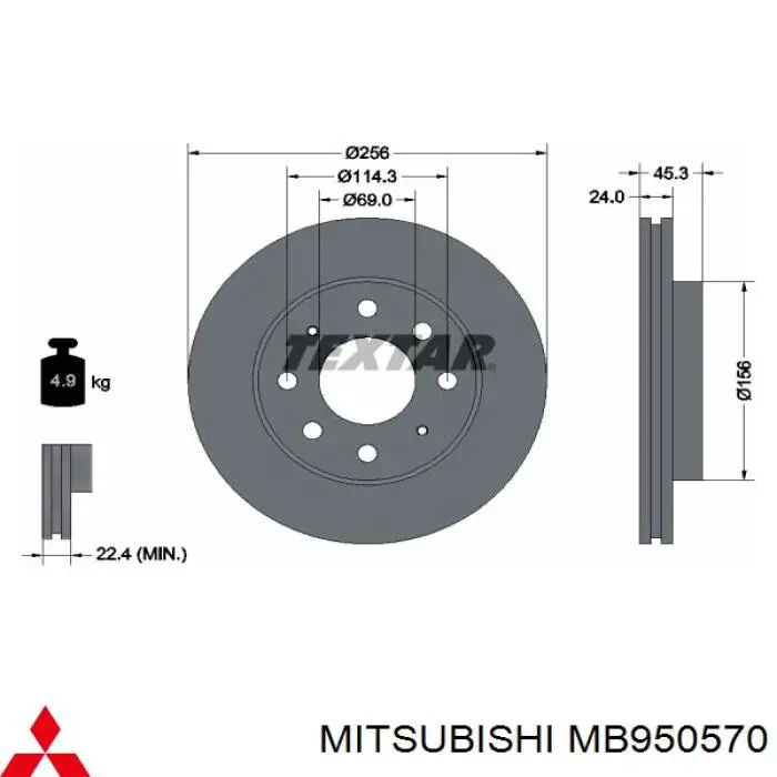 MB950570 Mitsubishi Гальмо дискове переднє
