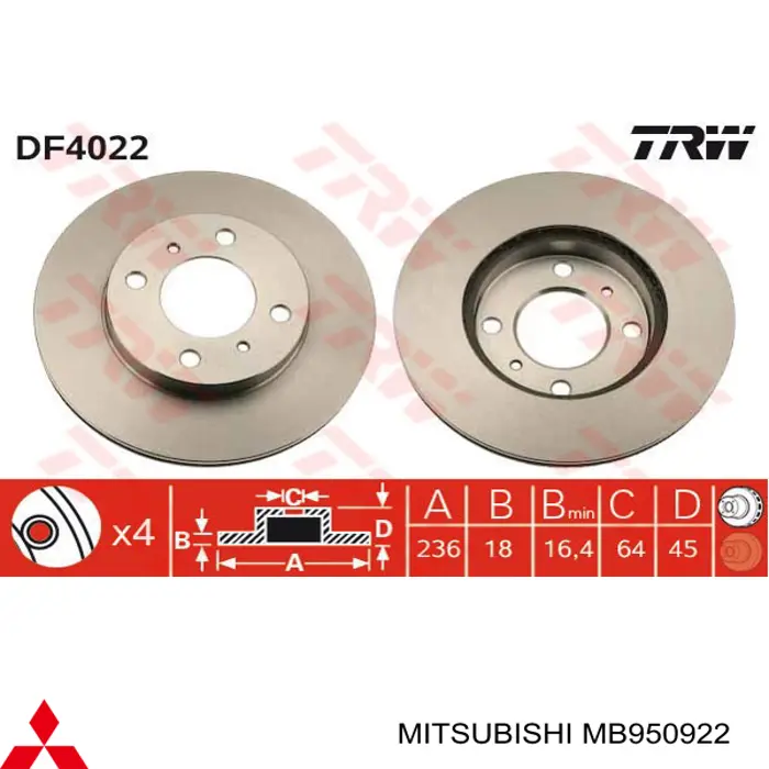 Диск переднього гальма Mitsubishi MB950922 ціна, від 23.15 USD