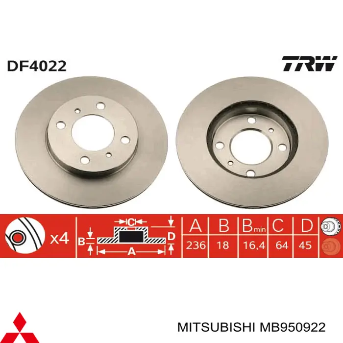 MB950922 Mitsubishi Гальмо дискове переднє