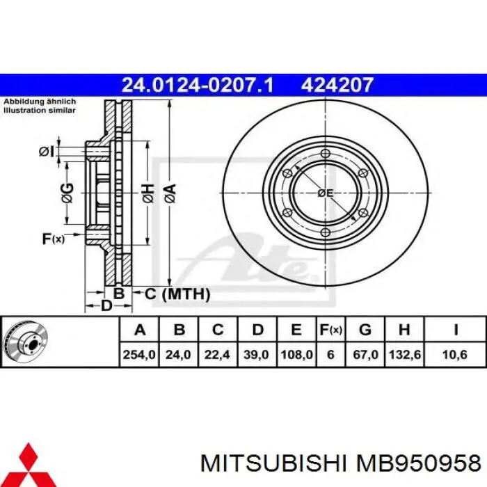 MB950958 Mitsubishi диск гальмівний передній