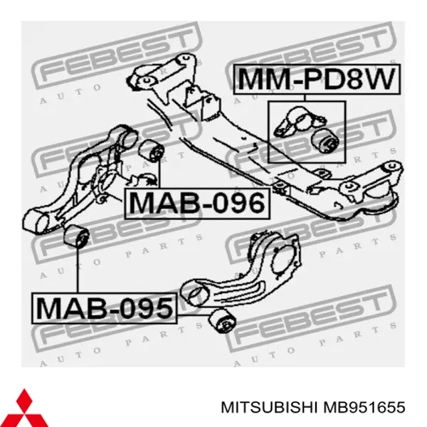 MB951655 Mitsubishi Сайлентблок (подушка) редуктора заднього моста, задній