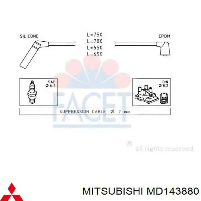 MD143880 Mitsubishi дріт високовольтні, комплект