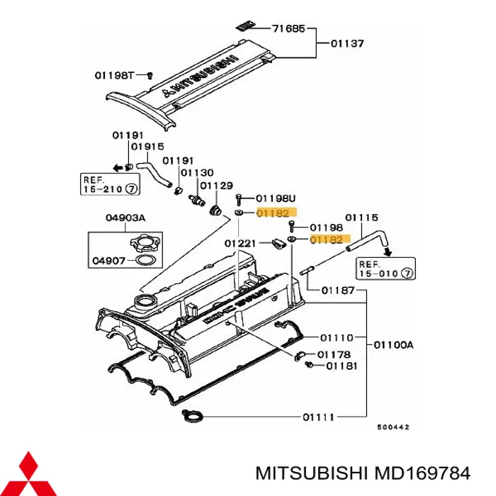 Прокладка клапанної кришки двигуна, кільце MD169784 Mitsubishi