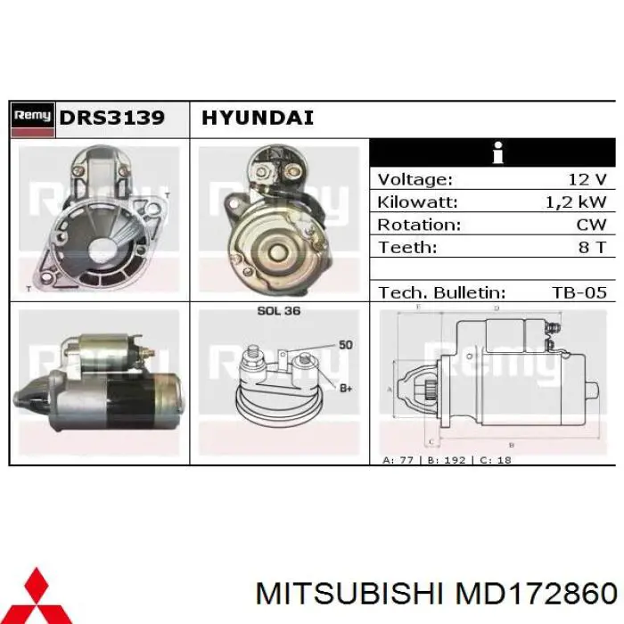 MD172860 Mitsubishi стартер