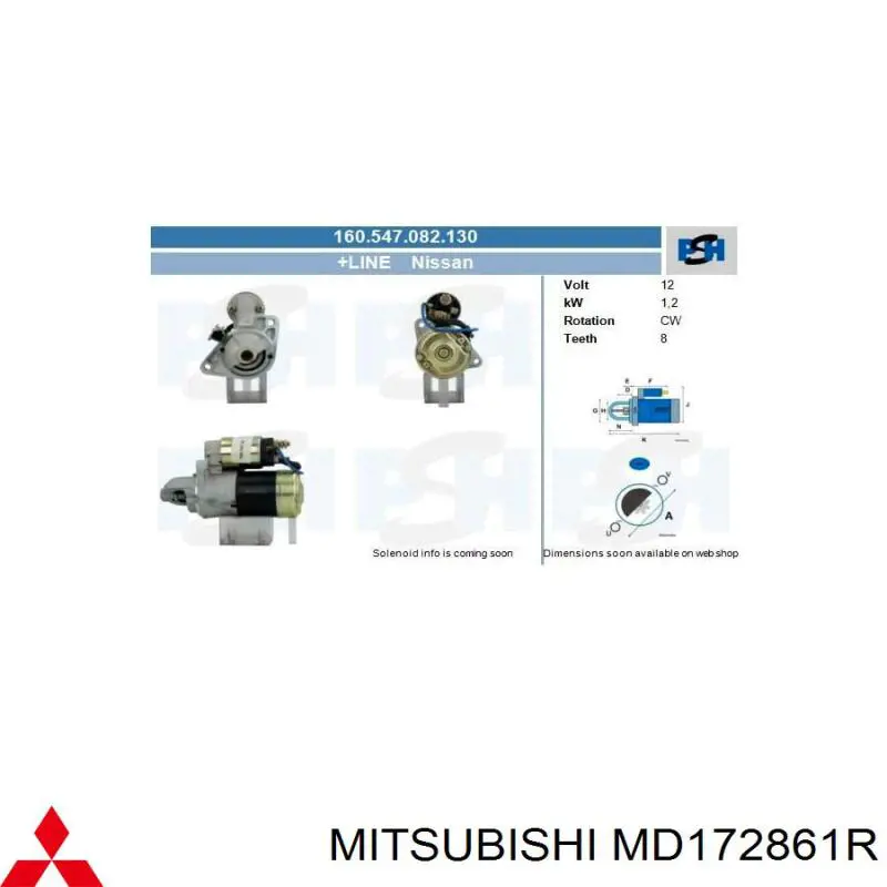 Стартер MD172861R Mitsubishi