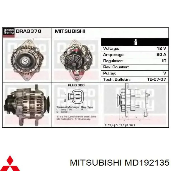 MD192135 Mitsubishi Авто генератор