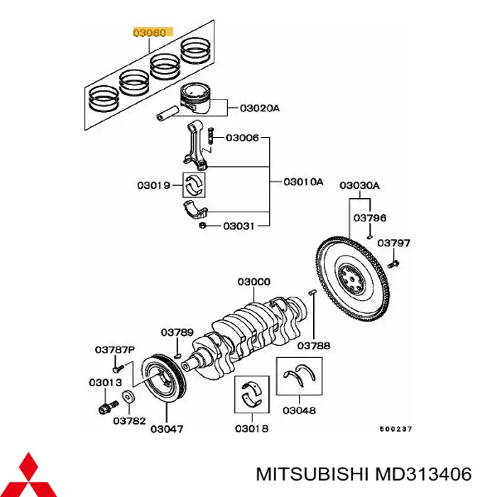 MD313406 Mitsubishi кільця поршневі комплект на мотор, 2-й ремонт (+0,50)