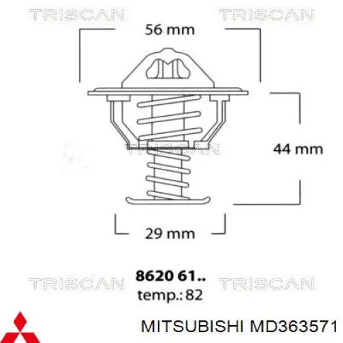 Автомобільний термостат Mitsubishi MD363571 ціна, від 33.05 USD