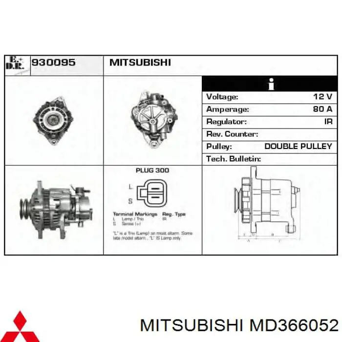 Генератор Mitsubishi MD366052 ціна, від 126.69 USD