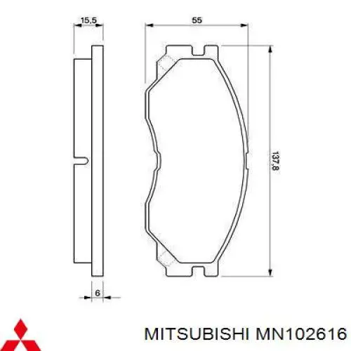 Гальмівні колодки Mitsubishi MN102616 ціна, від 19.99 USD