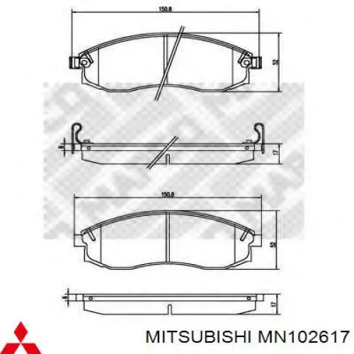Купити MN102617 Mitsubishi Колодки гальмівні передні, дискові