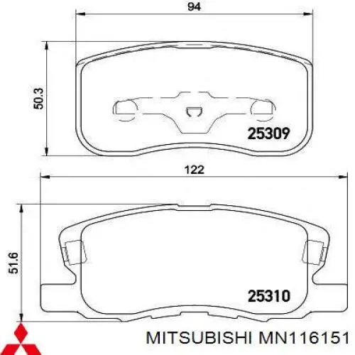 Гальмівні колодки Mitsubishi MN116151 ціна, від 18.07 USD