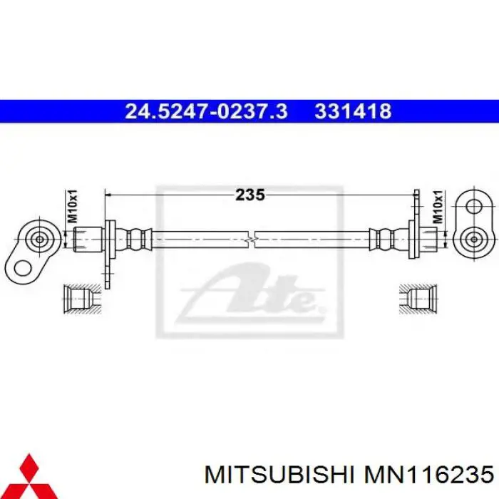 Купити MN116235 Mitsubishi Шланг гальмівний задній, лівий