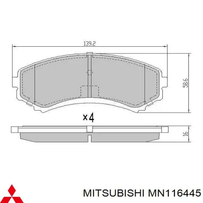 Купити MN116445 Mitsubishi Колодки гальмівні передні, дискові