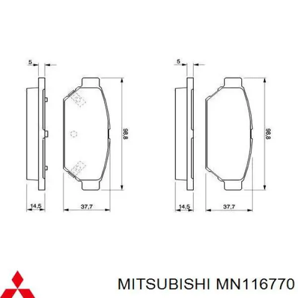 Задні гальмівні колодки MN116770 Mitsubishi