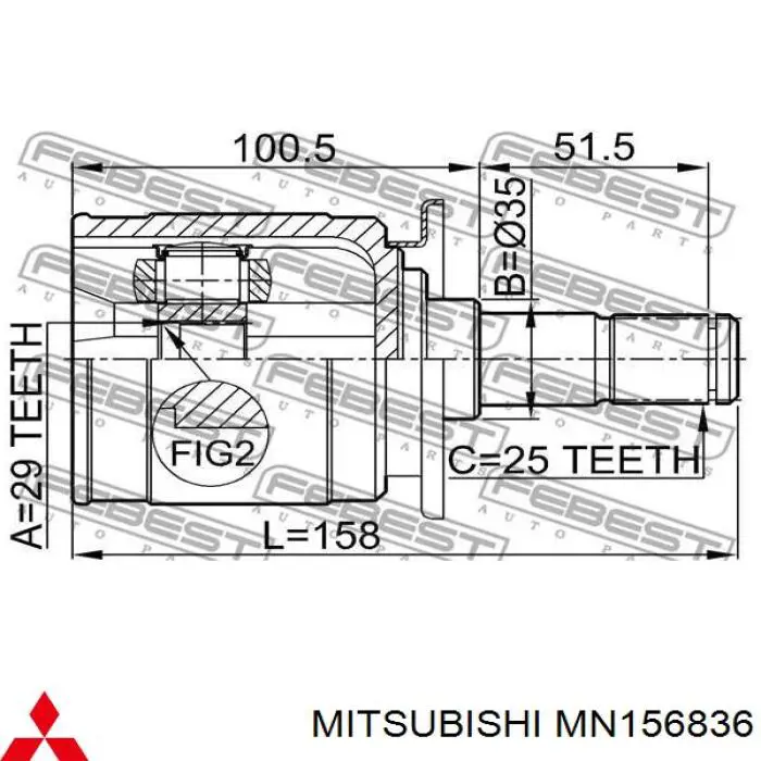 ШРУС внутрішній, задній MITSUBISHI MN156836