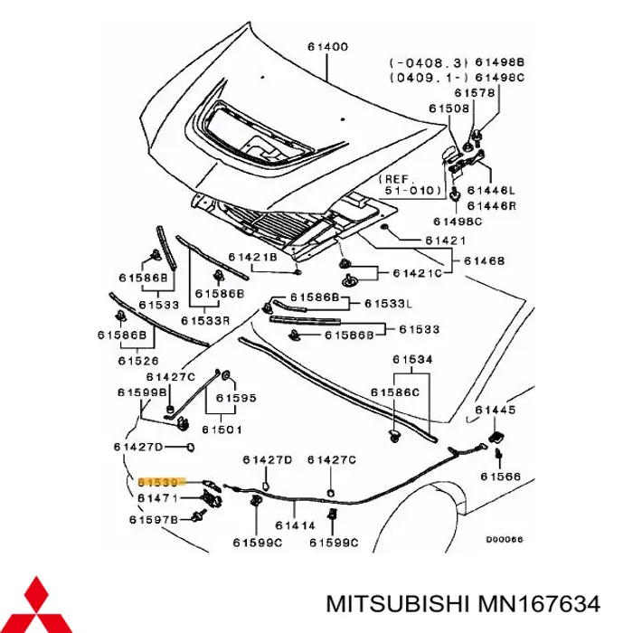 MN167634 Mitsubishi стояк-гак замка капота