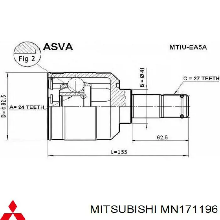 MN171196 Mitsubishi шрус внутрішній, передній