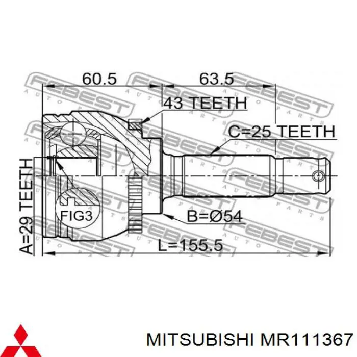 Привід передній лівий Mitsubishi MR111367 ціна, від 21.95 USD