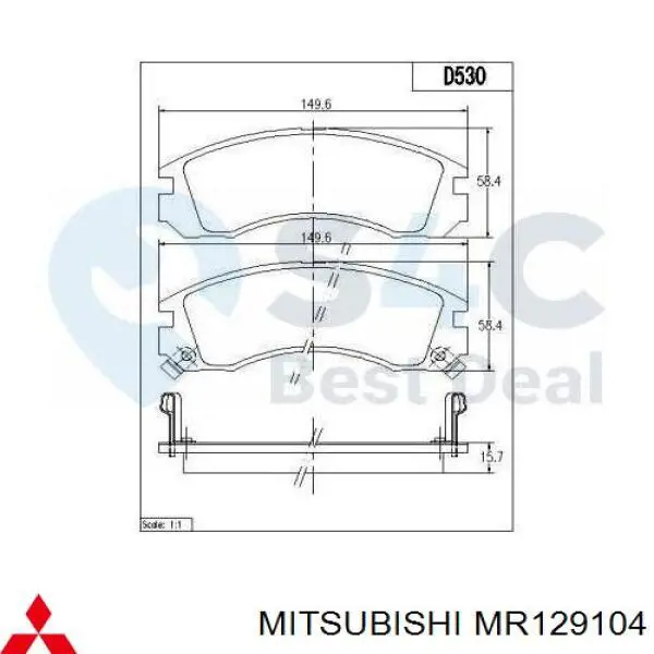 Гальмівні колодки Mitsubishi MR129104 ціна, від 25.10 USD