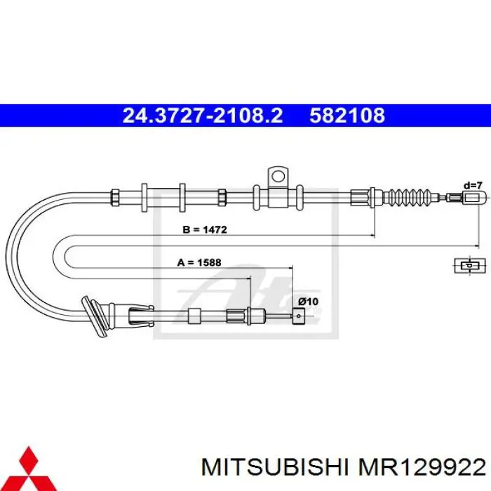 Купити MR129922 Mitsubishi Трос ручного гальма задній, правий