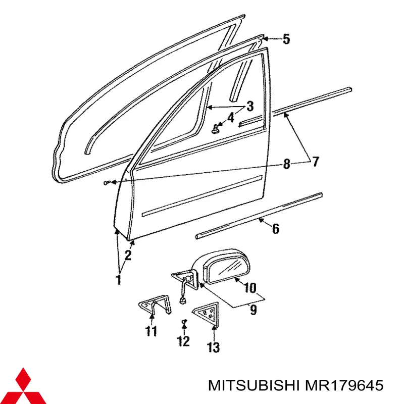 Двері передні, ліві Mitsubishi Lancer V седан (CB, CD, CE) (1991 - 1996) ціна, від 65.66 USD