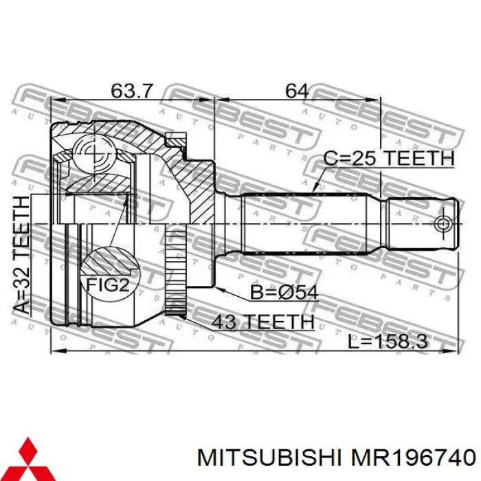 MR196740 Mitsubishi Привід передній правий