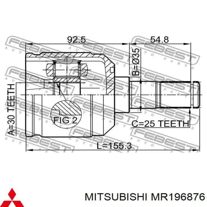 ШРУС внутрішній, передній MR196876 Mitsubishi