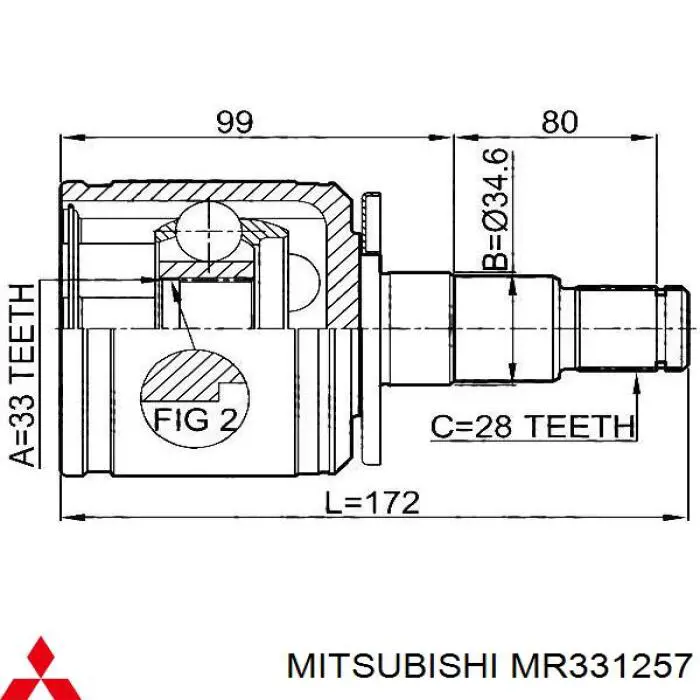 Піввісь (привід) передня, ліва MR331257 Mitsubishi