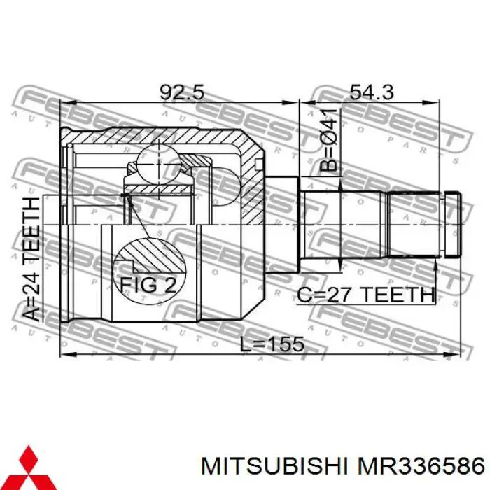 MR336586 Mitsubishi шрус внутрішній, передній