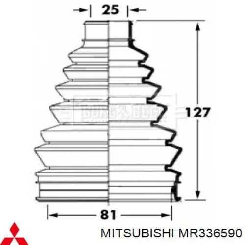 Пильник шарніра кутових швидкостей зовнішній передній Mitsubishi MR336590 ціна, від 12.38 USD