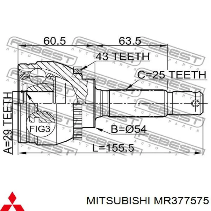 Привід передній лівий Mitsubishi MR377575 ціна, від 90.25 USD