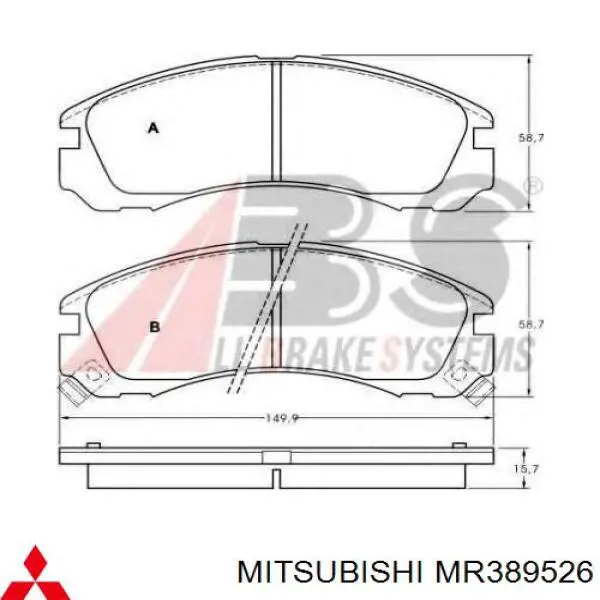MR389526 Mitsubishi колодки гальмівні передні, дискові